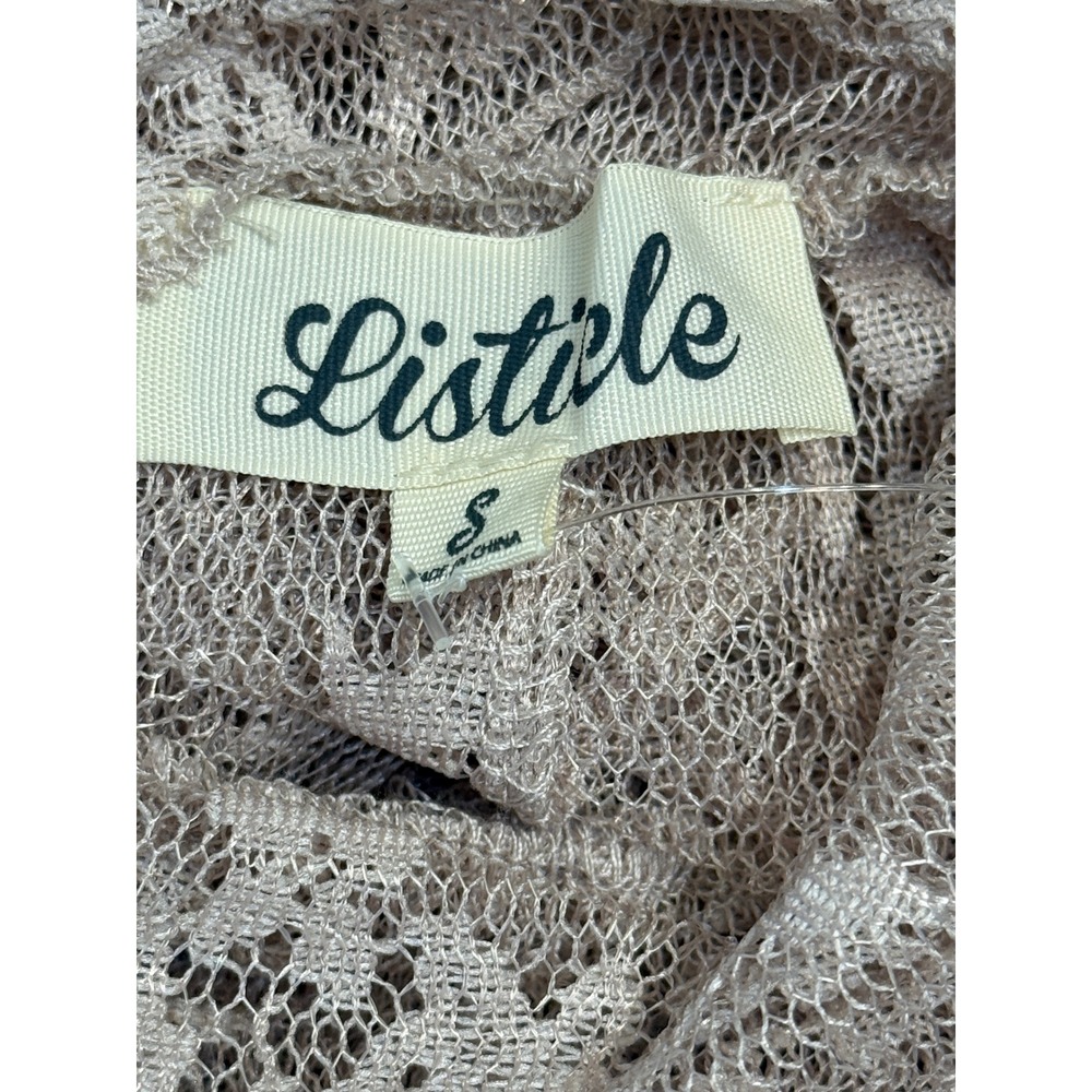 Womens Beige Lace Damask Mock Neck Sheer Long Sleeve Top Size S Whimsygoth - Picture 7 of 9